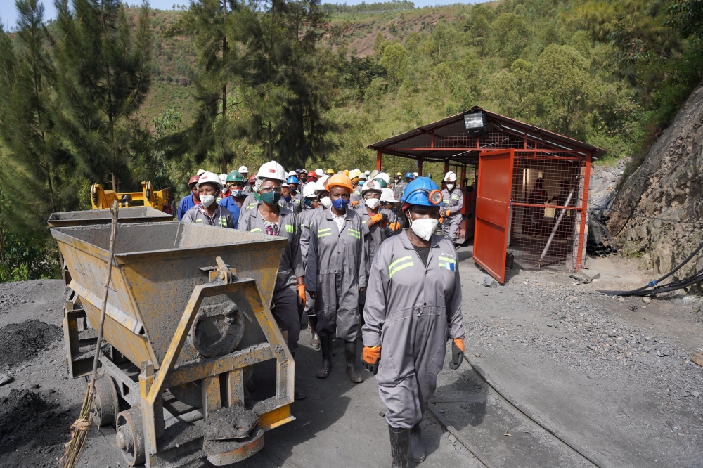 Miners at one of sites based in Rulindo District. Communities hosting mining activities have benefited from infrastructure and various other projects worth up to Rwf2 billion. Courtesy