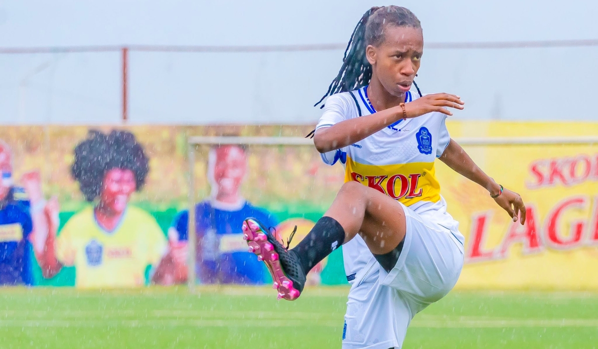 Rayon Sports WFC’s new signing, Alodie Kayitesi, training at Skol Stadium, in Nzove, Kigali.