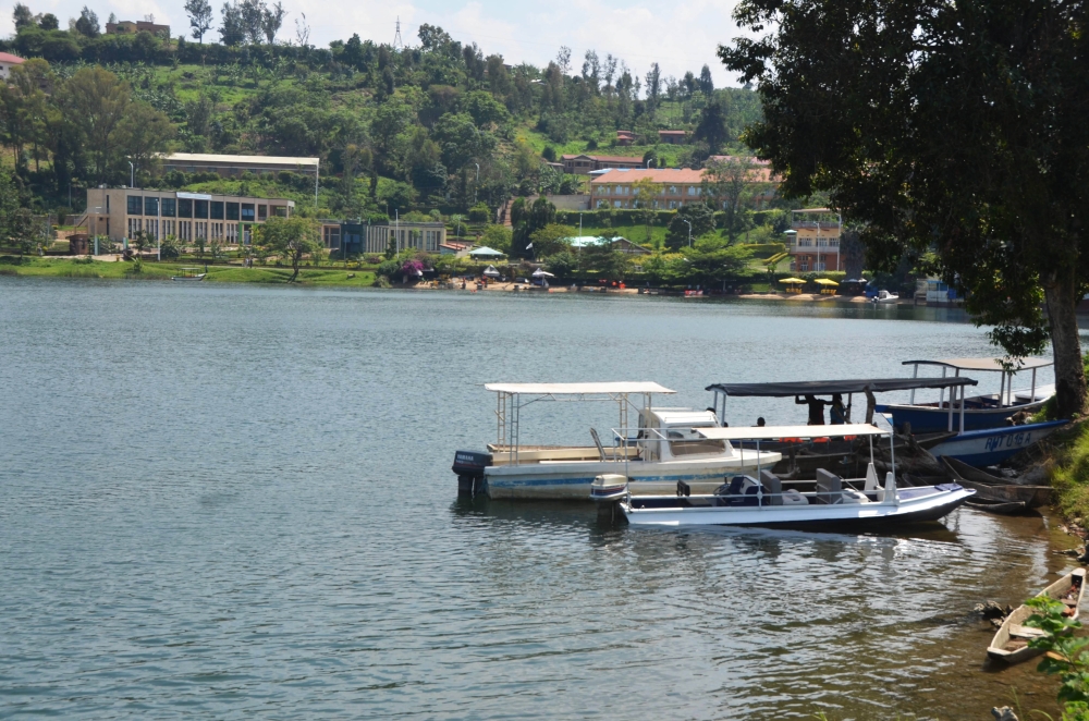 A landscape view of Karongi port on the shores of Lake Kivu. An investigation by Rwanda Environment Management Authority revealed that construction and agriculture projects, as well as waste discharge, are polluting four major lakes in Rwanda. Photo: Sam Ngendahimana.