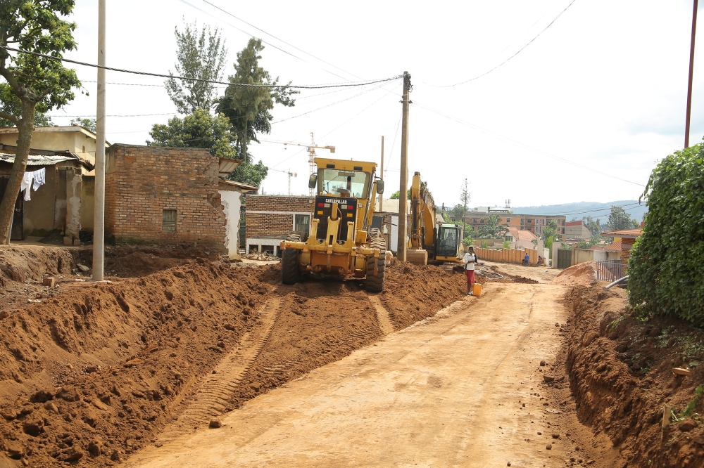 Road construction works in Remera, Kigali, in 2023. The City of Kigali has promised to resume the construction of 45.1 kilometres of roads in January 2024, targeting completion by the end of the 2023-24 fiscal year. PHOTO BY CRAISH BAHIZI