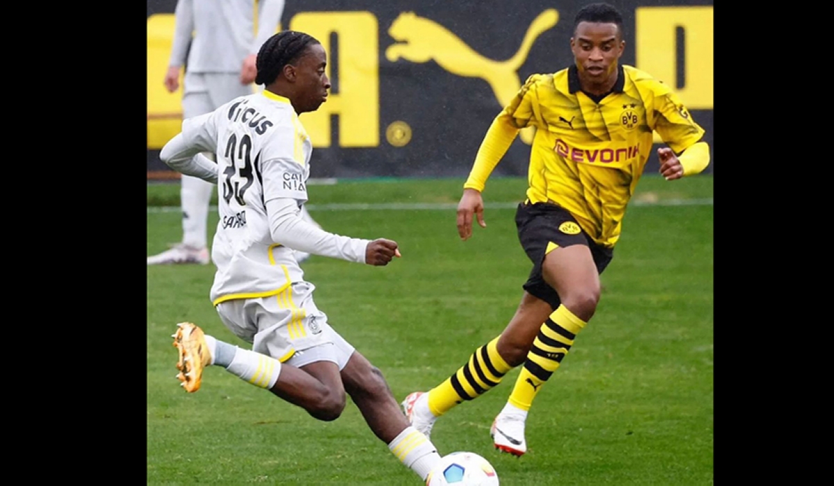 Rwanda international Hakim Sahabo  in action for the first team of Standard Liege during the club&#039;s 3-3 thrilling draw against German giants Borussia Dortmund. Courtesy