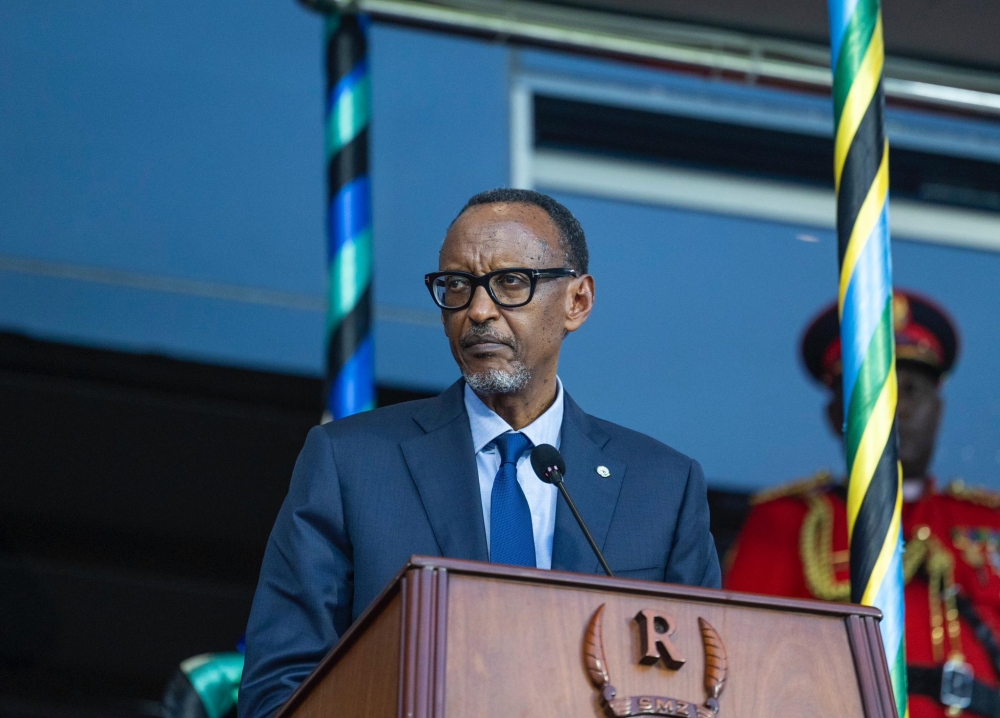 President Paul Kagame speaking on the occasion of celebrating the 60th Anniversary of the Zanzibar Revolution, while in Zanzibar, on January 12. He commended Tanzania’s journey of peace and unity and congratulated the leaders and citizens of Zanzibar for maintaining the spirit of the Zanzibar Revolution. Photo: Village Urugwiro
