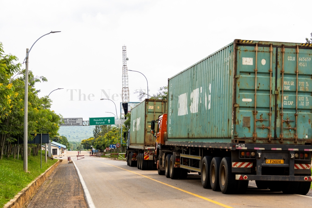 Some cross-border trucks stranded at Rwanda-Burundi border in Bugesera on Friday, January 12. Rwanda has asked Burundi to respect international obligations and protect Rwandans who are stranded in Burundi. Photo by Olivier Mugwiza