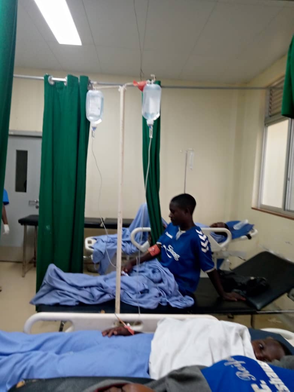 Some players who were affected by lightning struck at Gicumbi Stadium, leaving 10 people injured. Courtesy