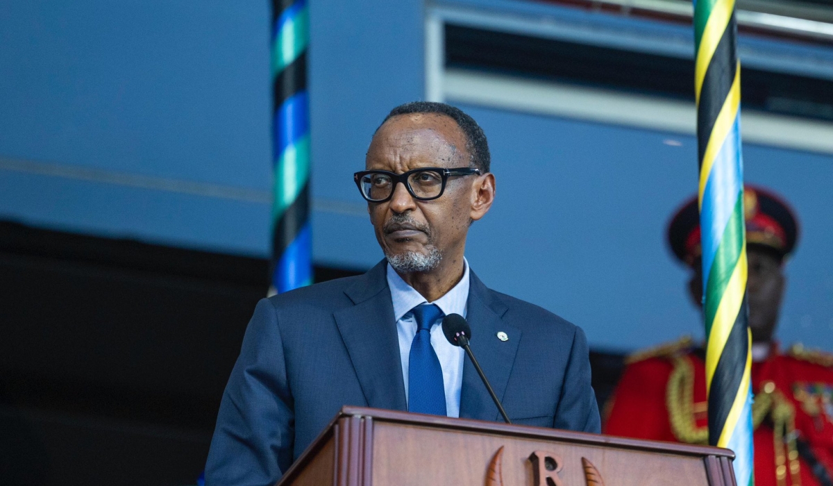 President Paul Kagame speaking on the occasion of celebrating the 60th Anniversary of the Zanzibar Revolution, while in Zanzibar, on January 12. He commended Tanzania’s journey of peace and unity and congratulated the leaders and citizens of Zanzibar for maintaining the spirit of the Zanzibar Revolution. Photo: Village Urugwiro