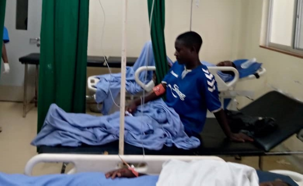 Some of 10 players who were affected by lightning struck at Gicumbi Stadium on Saturday, January 13. Courtesy