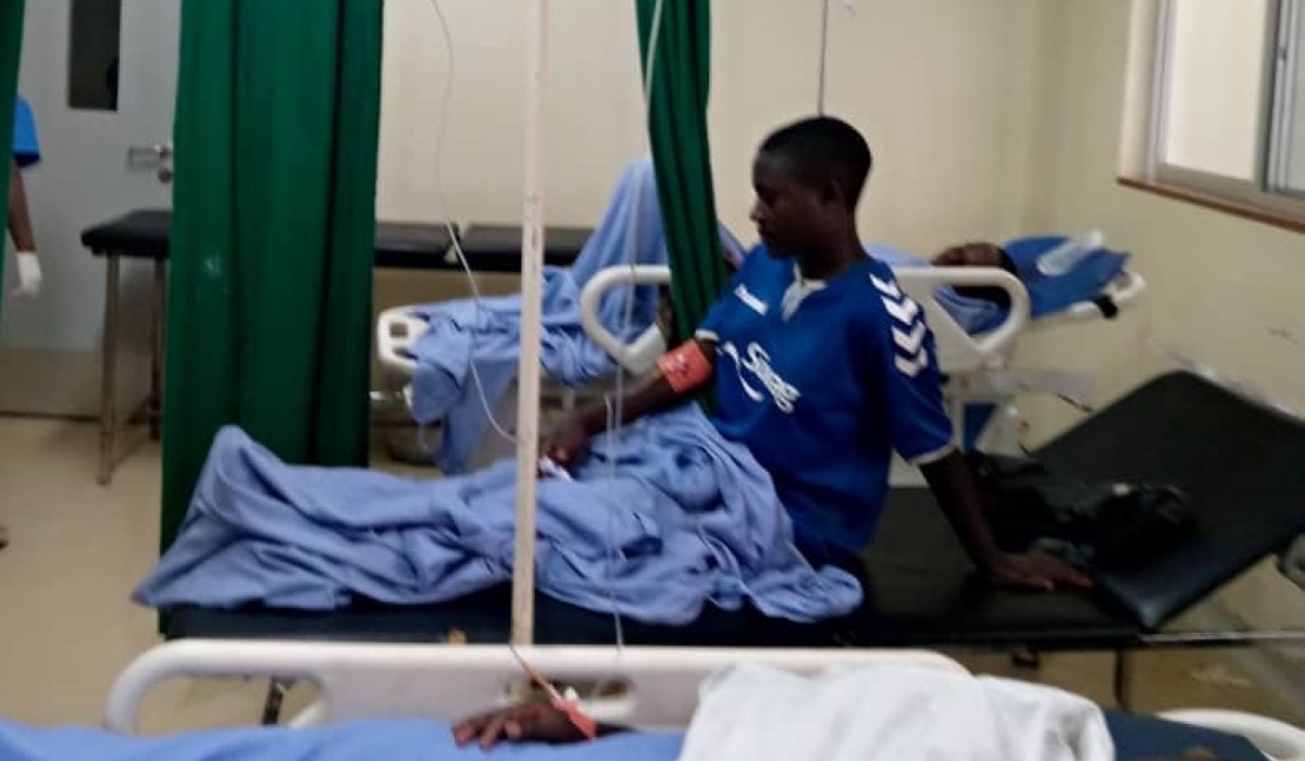 Some of 10 players who were affected by lightning struck at Gicumbi Stadium on Saturday, January 13. Courtesy