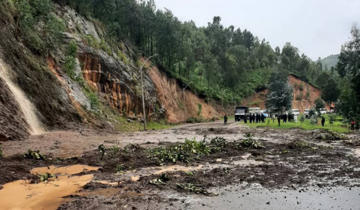 A section of the Karongi-Nyamasheke road that was damaged by landslides on January 7. Meteo Rwanda has cautioned that the southwestern regions of the country will continue to have higher-than-usual rainfall until January 20. Courtesy