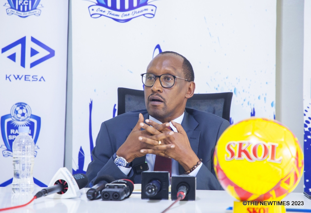 Jean-Fidèle Uwayezu, President of Rayon Sports addresses  journalists  during a press conference  at the club&#039;s headquarters in Kicukiro on Monday, January 15. PHOTO BY CRAISH BAHIZI