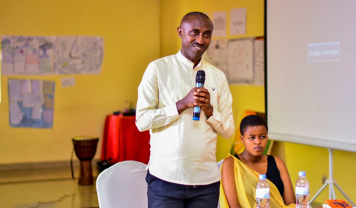Chaste Uwihoreye, a clinical psychologist and Country Director at Uyisenga ni Imanzi inititive organization speaks to trainees on mental health