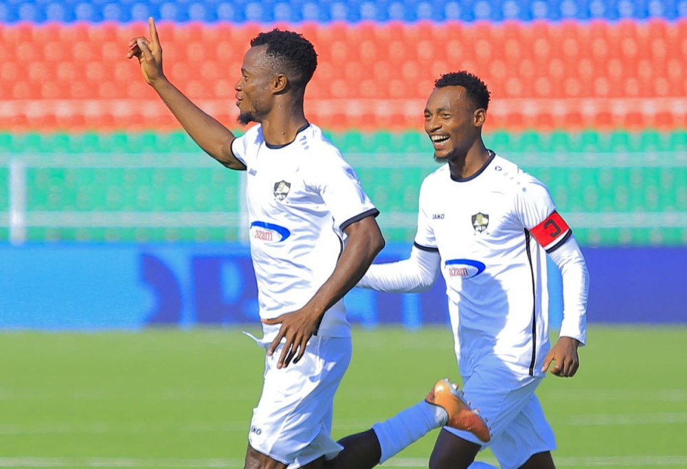 APR FC goal scorer Victor Mbaoma and team captain Claude Ishimwe celebrate. Nigerian hitman Mbaoma sustained a knock during APR&#039;s 3-1 victory over Young Africans on Sunday, January 7 during the Mapinduzi Cup in Zanzibar. Courtesy