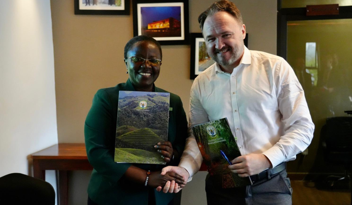 Minister of Environment Jeanne d&#039;Arc Mujawamariya and Dan Jørgensen, Denmark&#039;s Minister for Development Cooperation and Global Climate Policy during the signing of a cooperation MoU in Kigali on January 21.