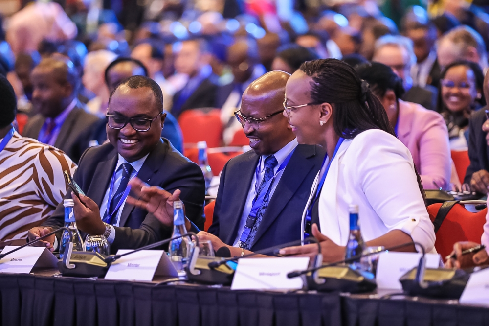 (L-R) Minister of Trade and Industry, Jean Chrysostome Ngabitsinze, Minister of Interior Alfred Gasana and Minister of Sports Aurore Mimosa Munyangaju during Umushyikirano at Kigali Convention Centre on Tuesday, January 23. About 1,500 delegates are attending the National Dialogue Council . PHOTOS BY DAN KWIZERA