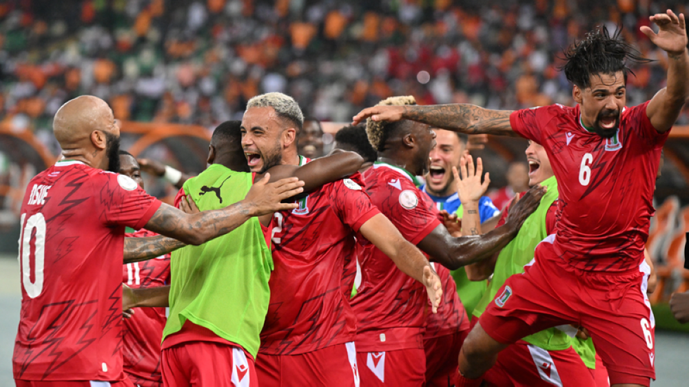Equatorial Guinea players celebrate after Pablo Ganet scored their second goal during their match against Ivory Coast. Courtesy