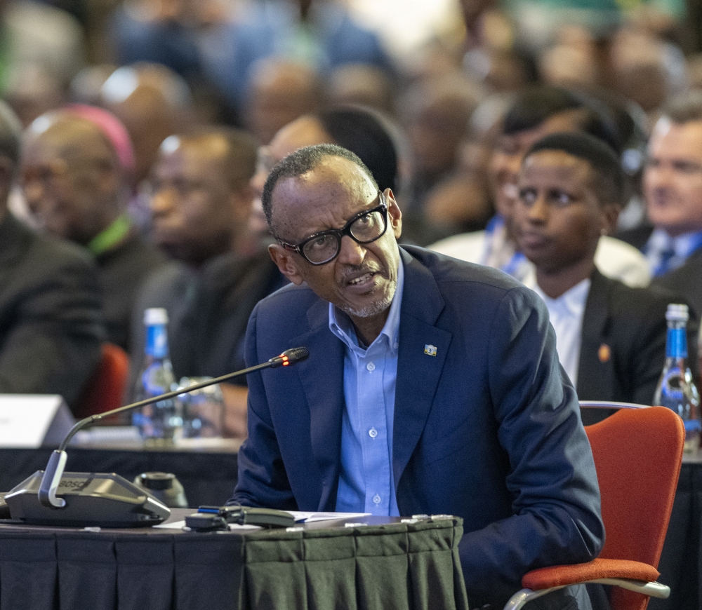 President Paul Kagame commenting on Rwandan football during the 19th edition of the National Dialogue Council on Wednesday, January 24.  Kagame once again brought attention to the pervasive issues of corruption and witchcraft plaguing Rwandan football. Photo by Village Urugwiro