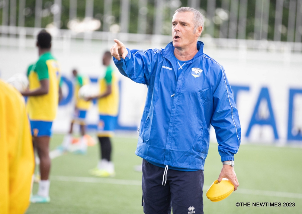 Rwanda national team coach, Torsten Frank Spittler instructing during the Amavubi training at Pele stadium on November 9. Craish Bahizi