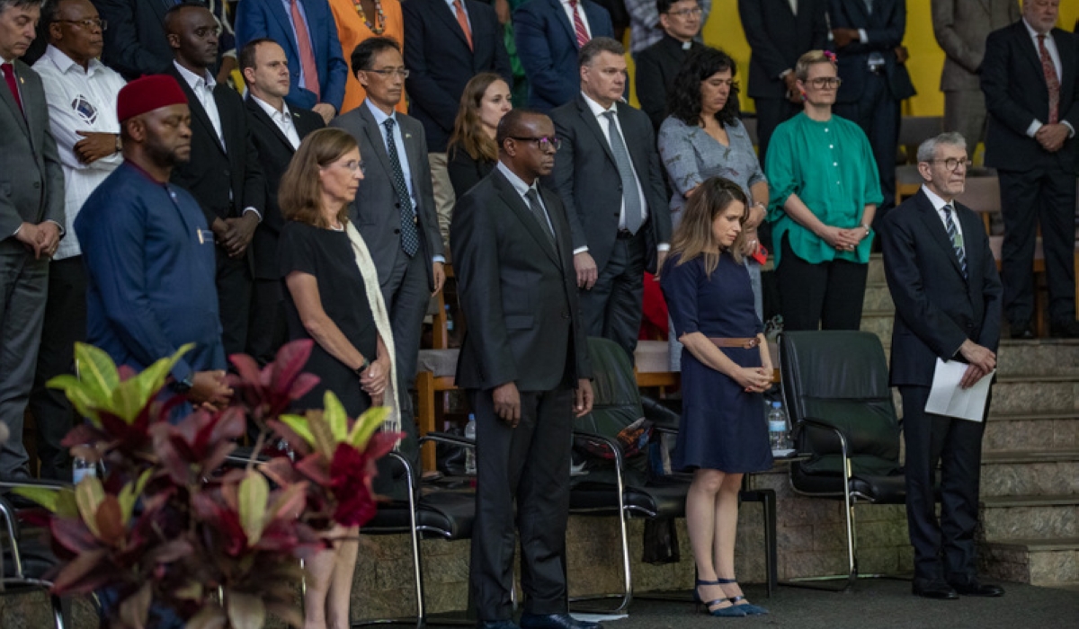 Mourners observe a moment of silence to pay tribute to victims of the Holocaust in Kigali, on January 25. The theme of Holocaust Memorial Day 2024 is the ‘Fragility of Freedom’. Photos Emmanuel Dushimimana