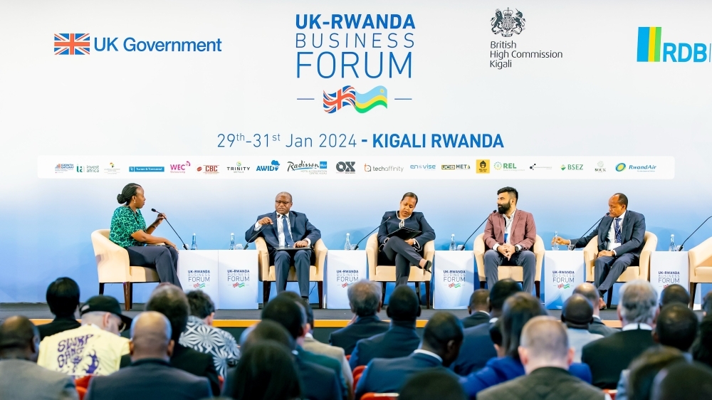 Panelists discuss at the at the inaugural UK-Rwanda Business Forum in Kigali on January 30. Courtesy