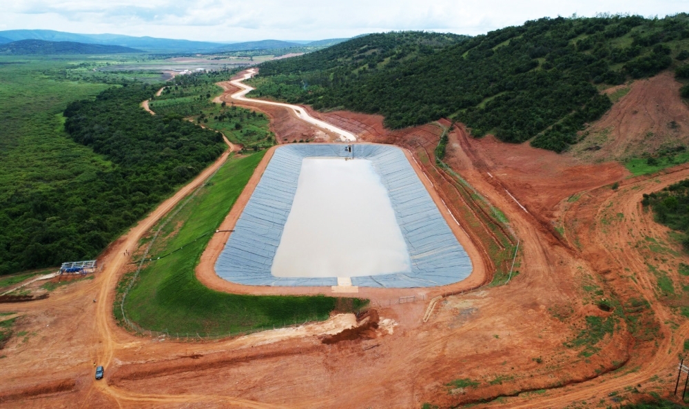 A view of a reservoir that helps in irrigation at the ongoing construction activities of some infrastructure at Gabiro Agribusiness Hub. Developed to cater for the country’s food security needs and to increase the exportation.