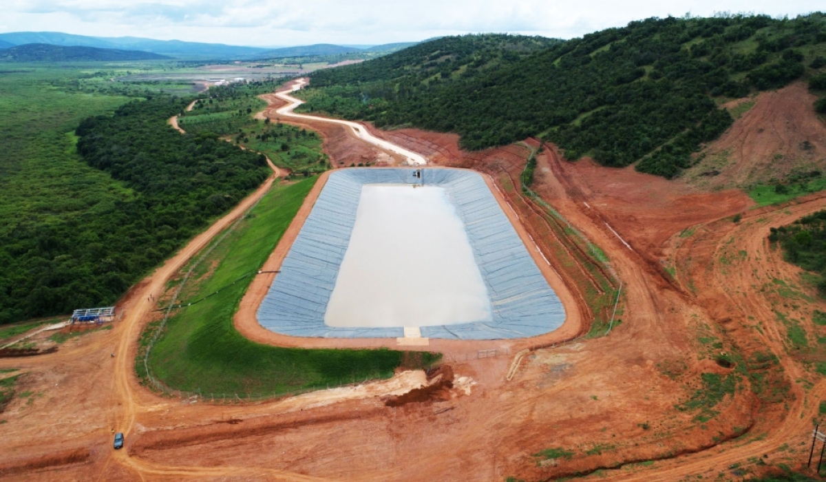 A view of a reservoir that helps in irrigation at the ongoing construction activities of some infrastructure at Gabiro Agribusiness Hub. Developed to cater for the country’s food security needs and to increase the exportation.
