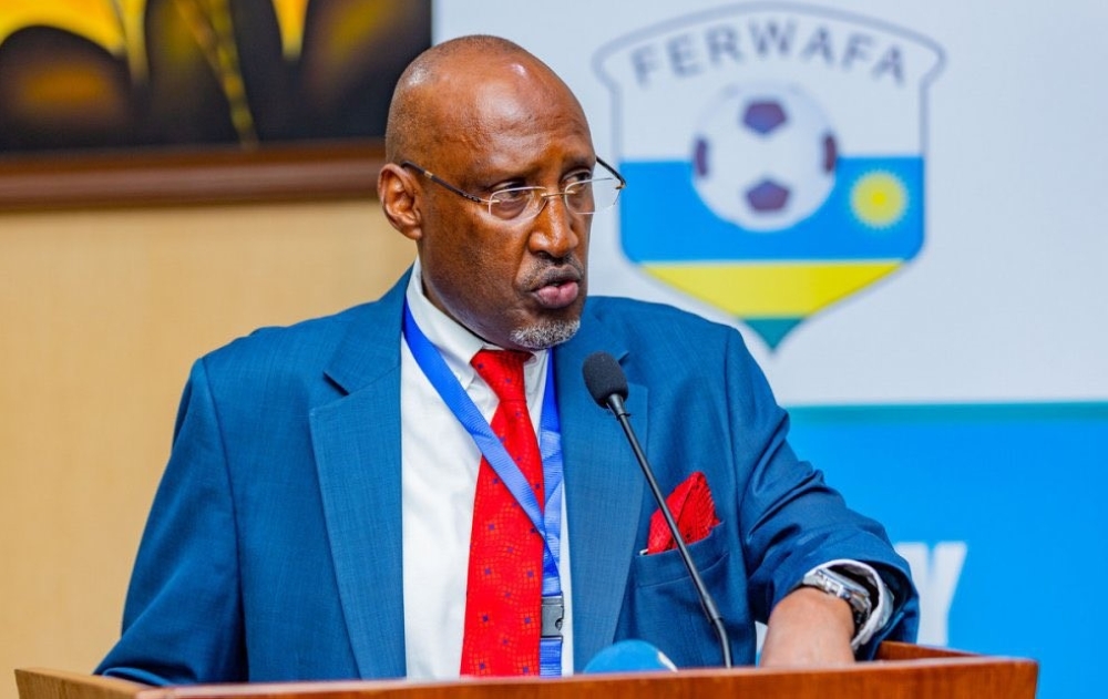 FERWAFA Secretary-General Adolphe Kalisa speaks during a past General Assembly. Courtesy