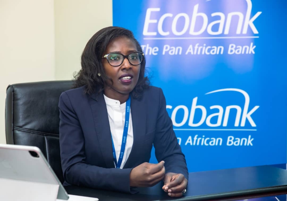 Ecobank Rwanda Managing Director Carine Umutoni during the interview. Umutoni is also a part of the Executive Committee of the Rwanda Bankers’ Association (RBA).  Photo by Willy Mucyo
