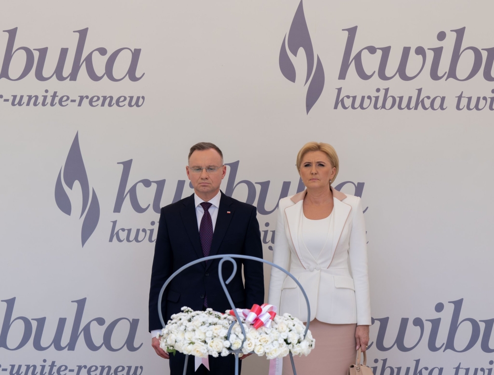 President Andrzej Duda of Poland lays a wreath to pay tribute to victims of the Genocide against the Tutsi at Kigali Genocide Memorial   on Wednesday, February 7. Courtesy