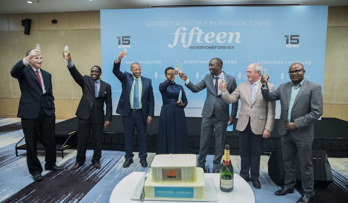 Officials toast during the 15-year anniversary celebrations at Kigali Marriott Hotel on February 5. All photos by Craish Bahizi