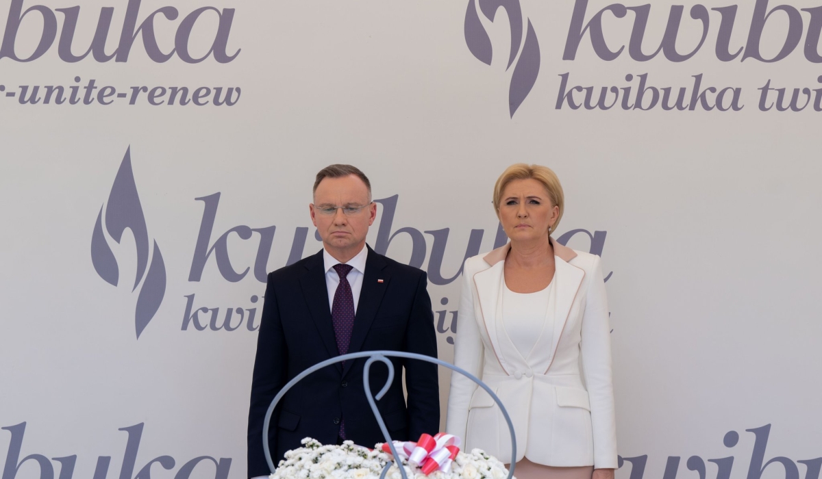 President Andrzej Duda of Poland lays a wreath to pay tribute to victims of the Genocide against the Tutsi at Kigali Genocide Memorial   on Wednesday, February 7. Courtesy