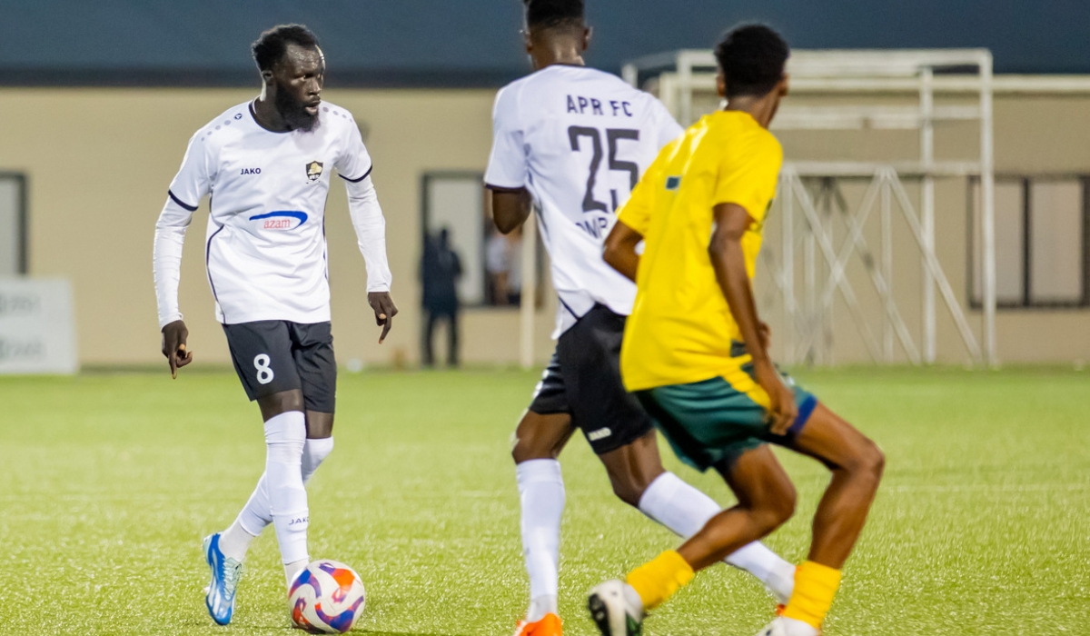 APR FC brace scorer Shaiboub controls the ball as Army side  shocked Marines FC in a  5-2 Primus National League game  at Kigali Pele Stadium on Wednesday, February 7. Photo by Julius Ntare