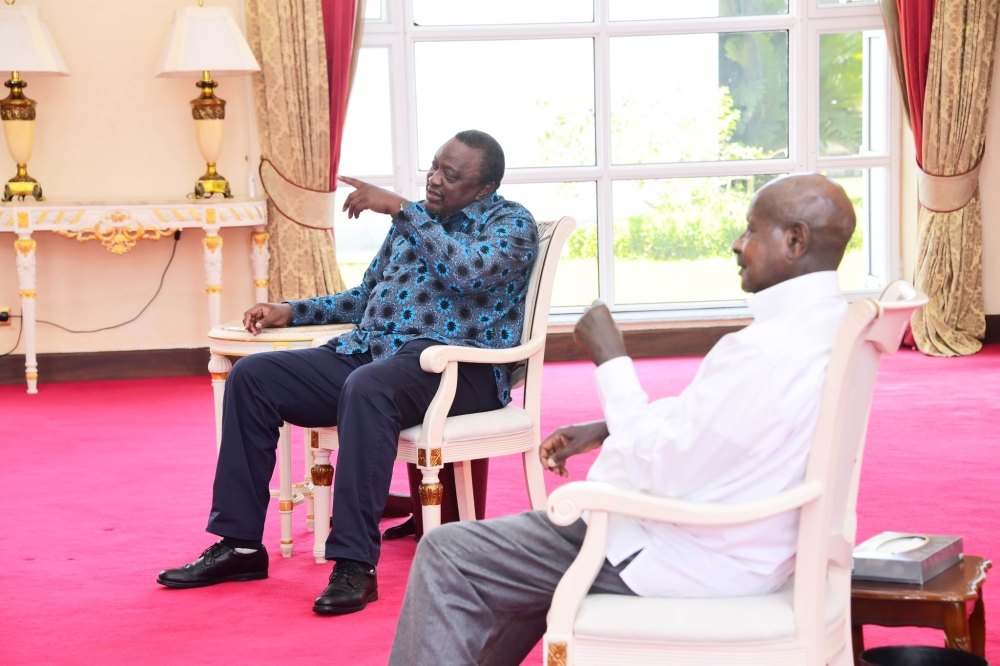 Uganda President, Museveni meets with the Facilitator of the EAC-led Nairobi Peace Process,  Uhuru Kenyatta to discuss the regional mandate alongside recent developments in Eastern DRC. Courtesy