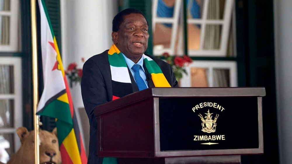 President Emmerson Mnangagwa looks on as he addresses a press conference at state house in Harare, Zimbabwe on August 27, 2023. PHOTO  AFP