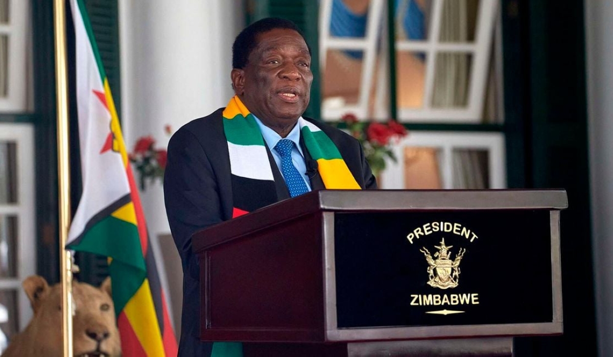President Emmerson Mnangagwa looks on as he addresses a press conference at state house in Harare, Zimbabwe on August 27, 2023. PHOTO  AFP