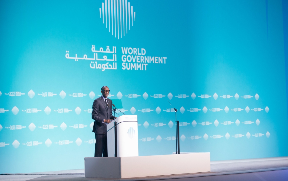 President Paul Kagame speaks during the World Governments Summit (WGS) in 2019. Kagame, on Sunday, February 11, arrived in Dubai, UAE, where he will participate in the 11th edition of the World Governments Summit (WGS).