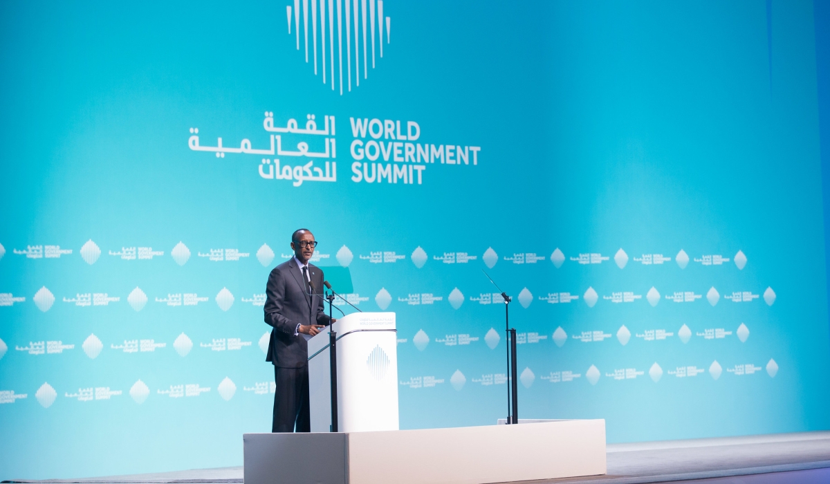 President Paul Kagame speaks during the World Governments Summit (WGS) in 2019. Kagame, on Sunday, February 11, arrived in Dubai, UAE, where he will participate in the 11th edition of the World Governments Summit (WGS).