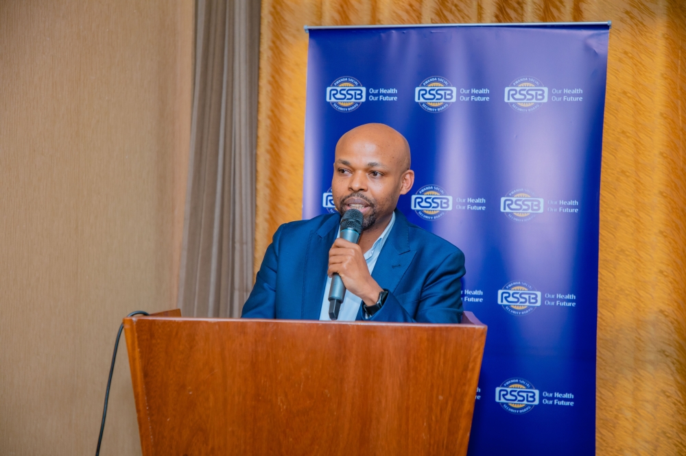 RSSB Chief Benefits Officer, Dr Regis Hitimana, speaks at the closure of the five-day workshop on occupational safety and health on February 9, 2024, in Kigali (Photo courtesy of RSSB)