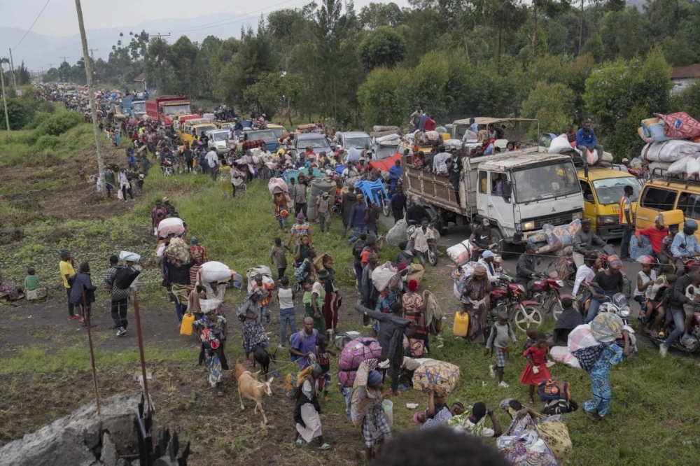 People fleeing the ongoing fighting between FARDC with  the coalition and M23 rebels near City of Goma, eastern Democratic Republic of Congo. Courtesy