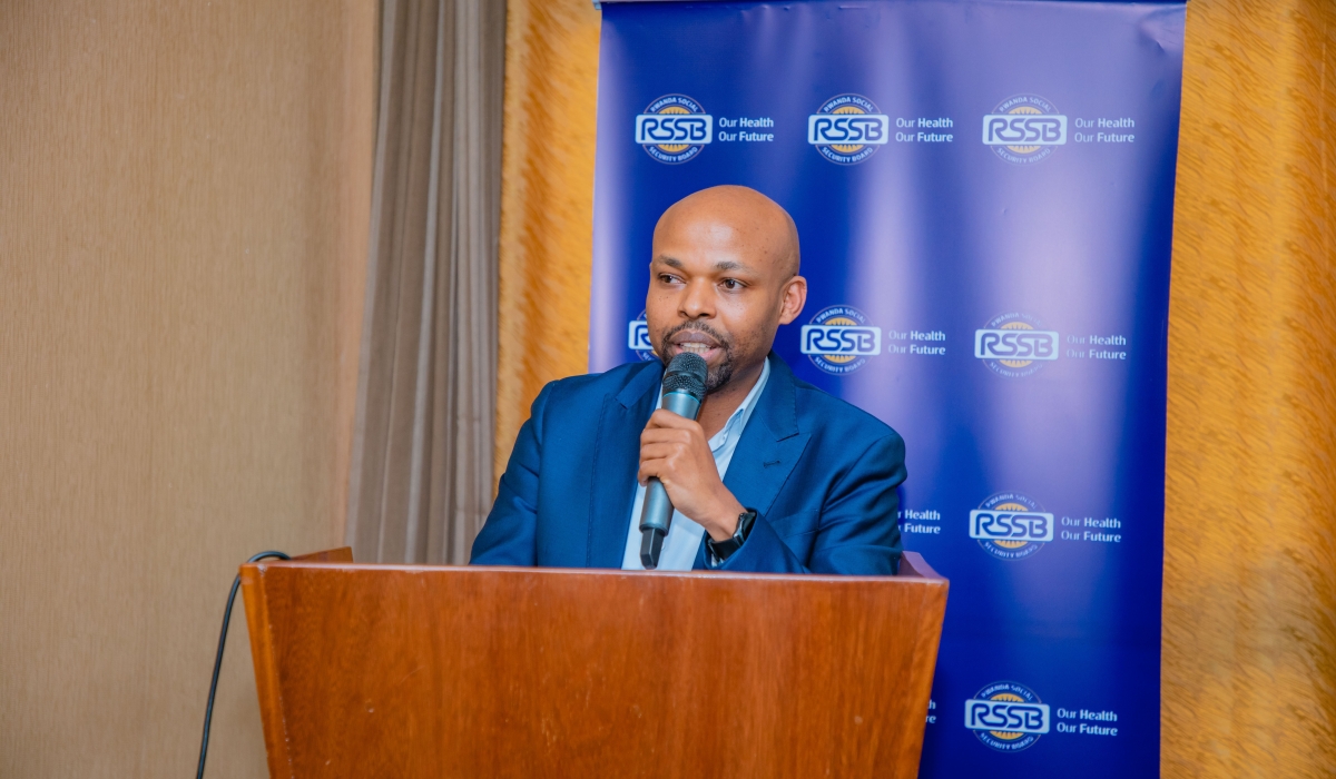 RSSB Chief Benefits Officer, Dr Regis Hitimana, speaks at the closure of the five-day workshop on occupational safety and health on February 9, 2024, in Kigali (Photo courtesy of RSSB)