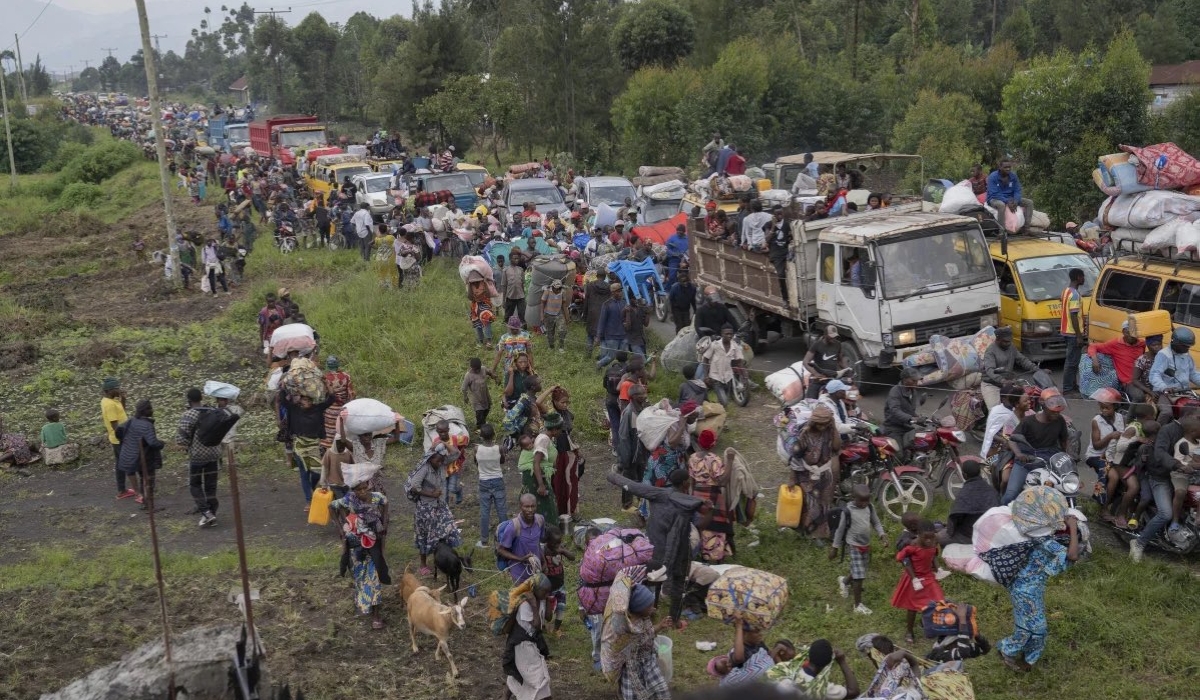 People fleeing the ongoing fighting between FARDC with  the coalition and M23 rebels near City of Goma, eastern Democratic Republic of Congo. Courtesy