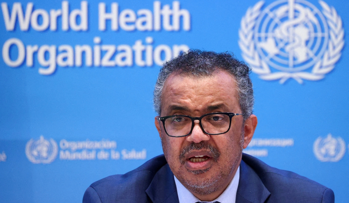 Tedros Adhanom Ghebreyesus, Director-General of the World Health Organization, speaks during a news conference in Geneva, Switzerland, on December 20, 2021. REUTERS