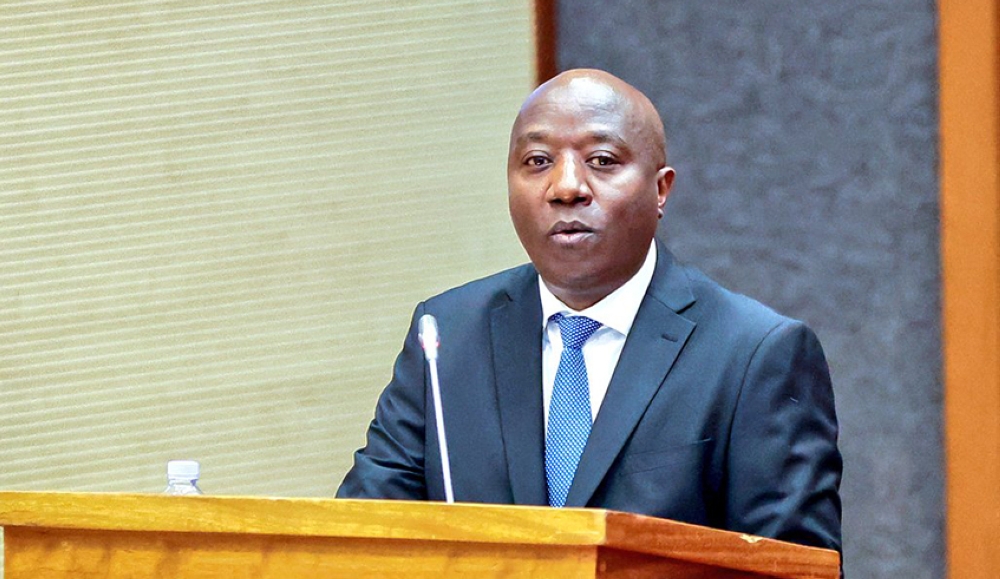 Prime Minister Edouard Ngirente presenting a progress report on post-Covid economic recovery initiatives to a plenary session of both Chambers of Parliament on Tuesday, February 13. Courtesy