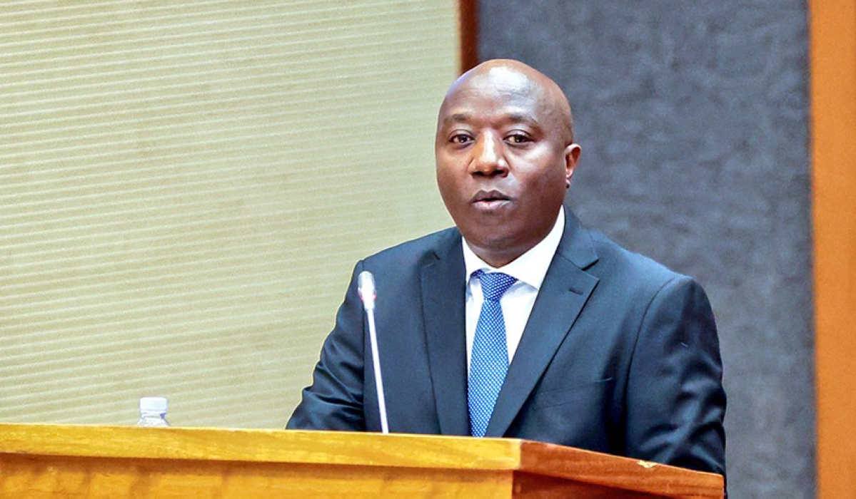 Prime Minister Edouard Ngirente presenting a progress report on post-Covid economic recovery initiatives to a plenary session of both Chambers of Parliament on Tuesday, February 13. Courtesy