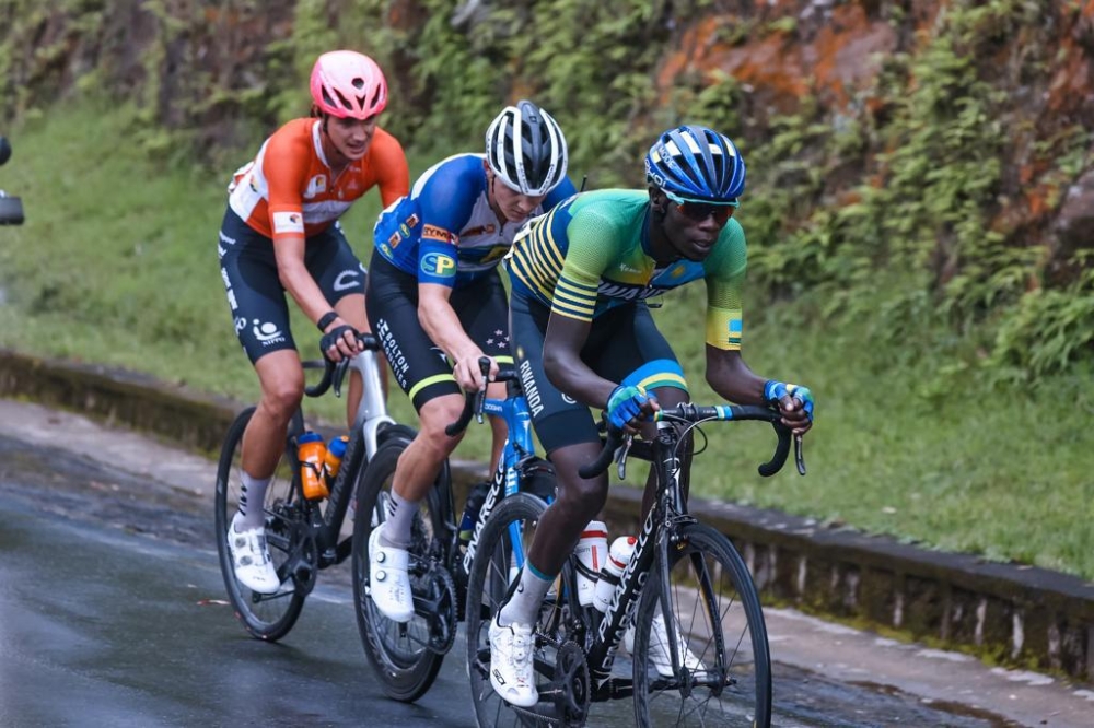 Team Rwanda rider Jean Bosco Nsengimana leads a breakaway during Tour du Rwanda&#039;s stage 3 from Huye to Musanze in Tour du Rwanda 2023. Courtesy