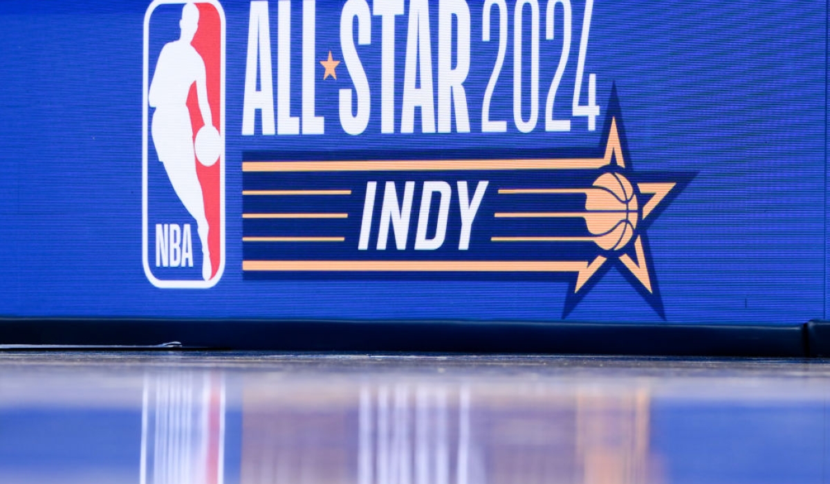INDIANAPOLIS, INDIANA - NOVEMBER 08: A detail view of signage advertising the 2024 NBA All-Star game during the game between the Utah Jazz and the Indiana Pacers at Gainbridge Fieldhouse on November 08, 2023 in Indianapolis, Indiana. NOTE TO USER: User expressly acknowledges and agrees that, by downloading and or using this photograph, User is consenting to the terms and conditions of the Getty Images License Agreement. (Photo by Dylan Buell/Getty Images)
