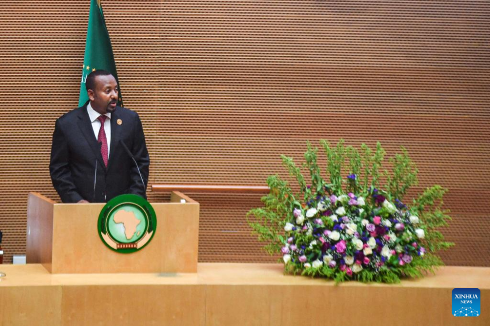 Ethiopian Prime Minister Abiy Ahmed delivers a speech during the 37th Ordinary Session of the African Union (AU) Assembly of the Heads of State and Government, held in Addis Ababa, Ethiopia, Feb. 17, 2024. 
