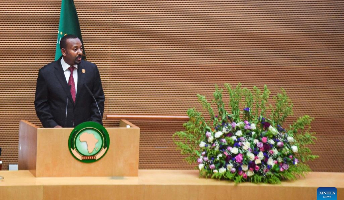 Ethiopian Prime Minister Abiy Ahmed delivers a speech during the 37th Ordinary Session of the African Union (AU) Assembly of the Heads of State and Government, held in Addis Ababa, Ethiopia, Feb. 17, 2024. 
