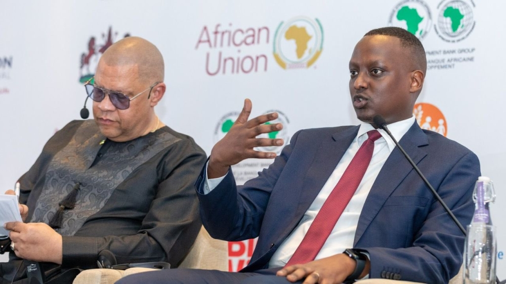 Minister of State for Health, Yvan Butera, delivers remarks during a panel discussion at the AU Summit on February 17. Courtesy  