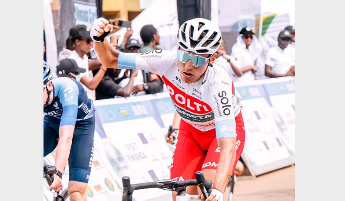 Colombian rider Jhonatan Restrepo of Italian UCI Pro team Polti-Kometa won Stage Three after beating the likes of Pter Joseph Blackmore and current yellow jersey holder Pepin Reinderink to the finish line in Rusizi-courtesy