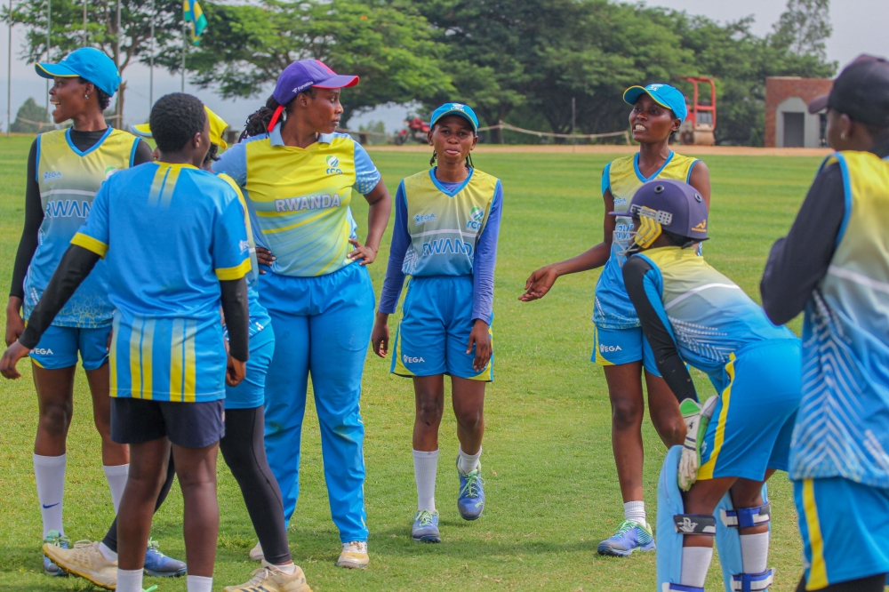 The woman national team in training at Gahanga cricket stadium. The team leaves for Nigeria on Friday for Invitatitonal tournament after which they will head to Accra for All Africa Games-Photo by Abdulkahal Ishimwe