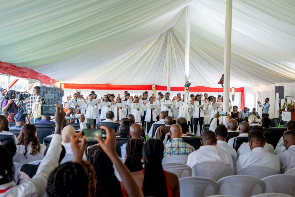 21st February, 2024
At Butaro

University of Global Health Equity • 8h Third cohort of #UGHE MBBS students-class of 2028 donned their white coats as a symbol to their commitment and pledged to uphold the highest standards of medical ethics and patient care.